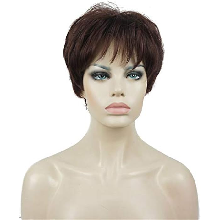 DILLARDS Lydell Wigs For Women Short Hair Straight Layered Synthetic Wig With Hair Bangs Dark Auburn - Image 5